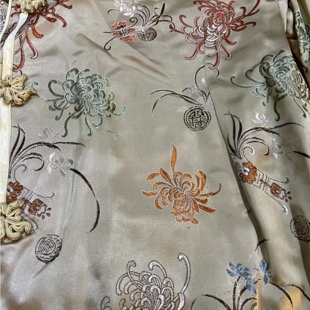 Peony Chinese / Asian Gold Tang Suit Top Jacket Embroidered Flowers 34 - Picture 3 of 11